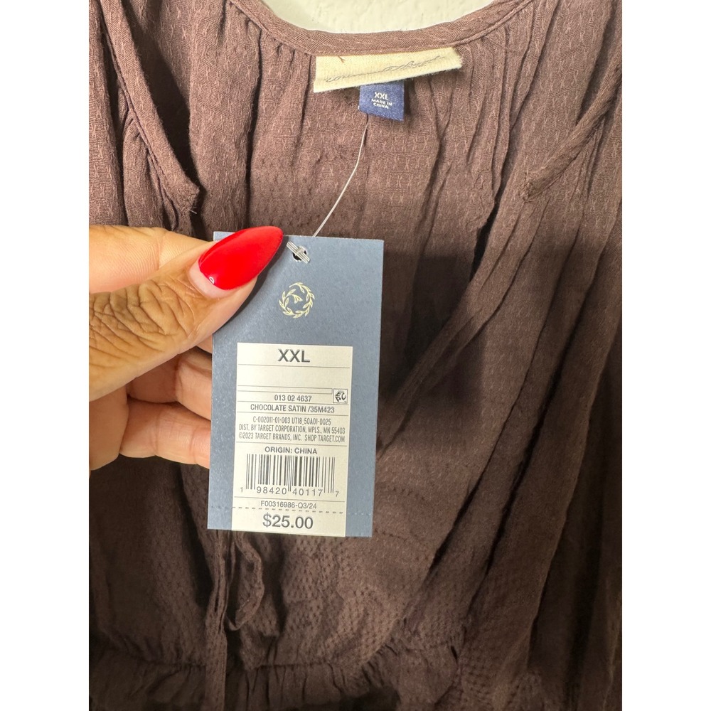 Universal Thread Chocolate‎ Tie Front Peasant Blo… - image 4